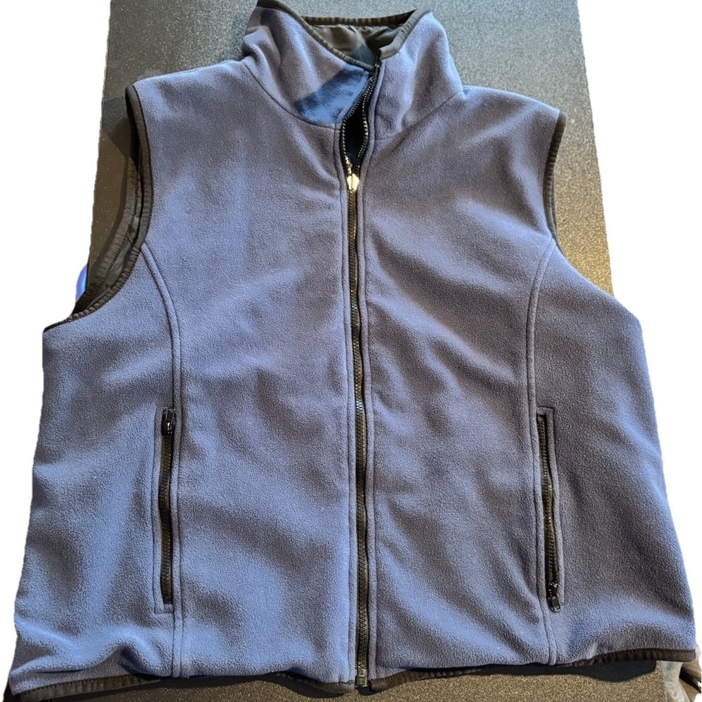 COACO New York Reversible Vest Womens Large Blue Fleece - Black 100% Silk Zips - Picture 1 of 6